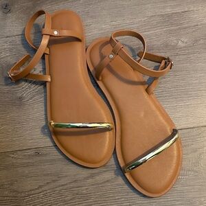 Target Tan Sandals with Gold Trim